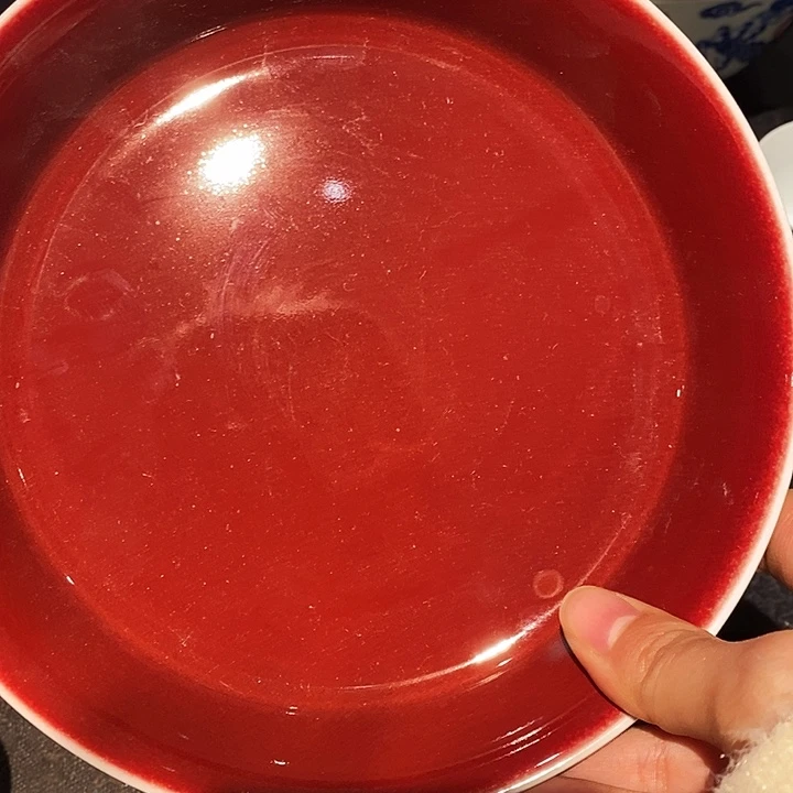 陶摆件釉里红全红