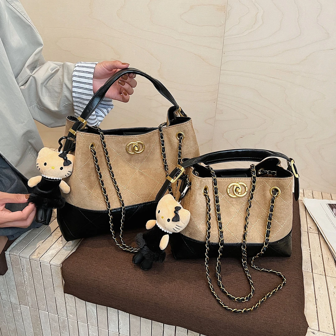 复古小香风麂皮小托特包2025秋新款潮腋下包百搭手提包单肩斜挎包