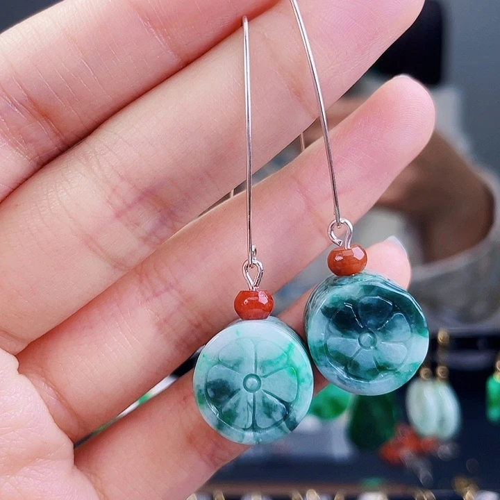 翡翠耳饰银S925镶嵌饰品