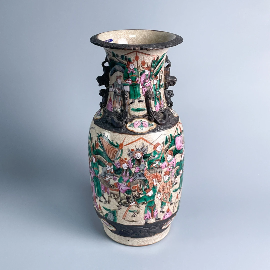 瓷器/古董清晚期哥釉铁骨泥螭龙纹赏瓶-M2XLY002656/文物/绣花张