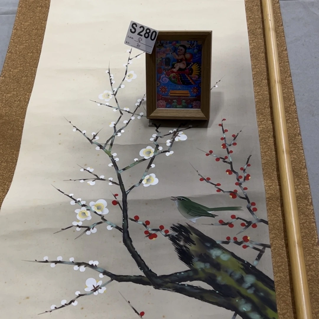 国画坚**石手绘临摹花鸟挂轴