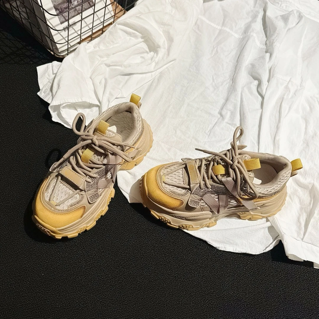 巨轻~小众款厚底增高真皮水钻老爹鞋女2025新款休闲鞋ins学生女鞋