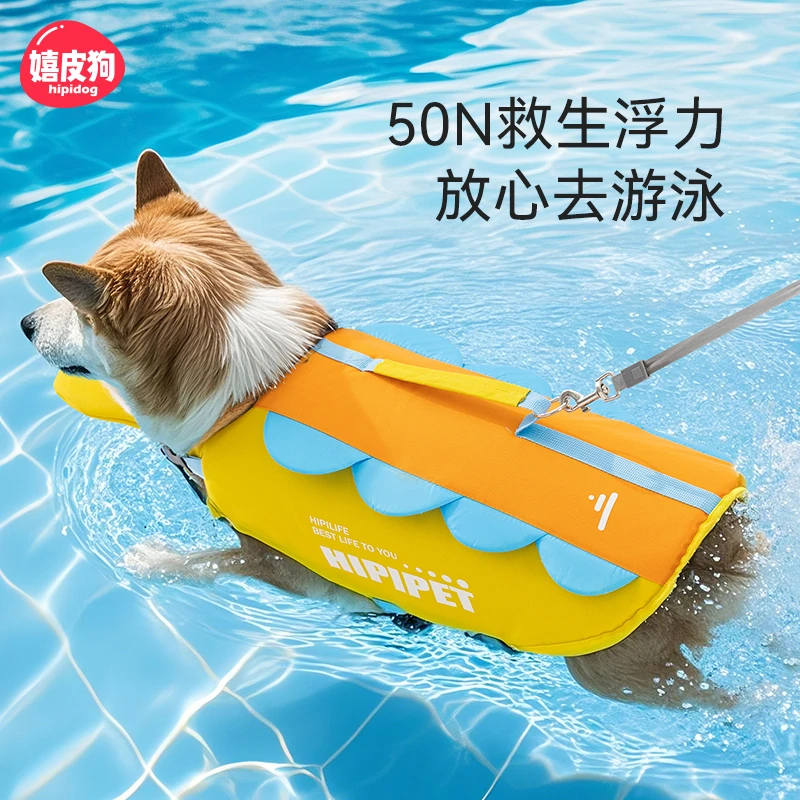 [达人]彩虹救生衣夏天狗狗玩水衣服柴犬中大型犬宠物户外泳衣0476