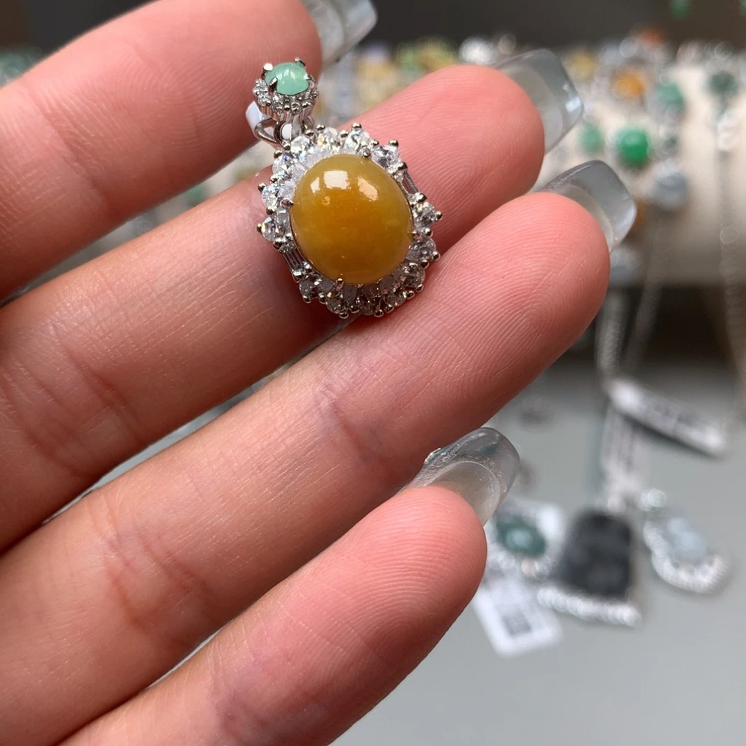 翡翠戒指银S925镶嵌吊坠