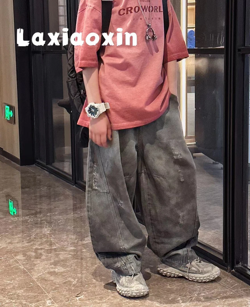 【蜡小新】【废土脏裤】今年超火的定制定染拼接廓型牛仔裤