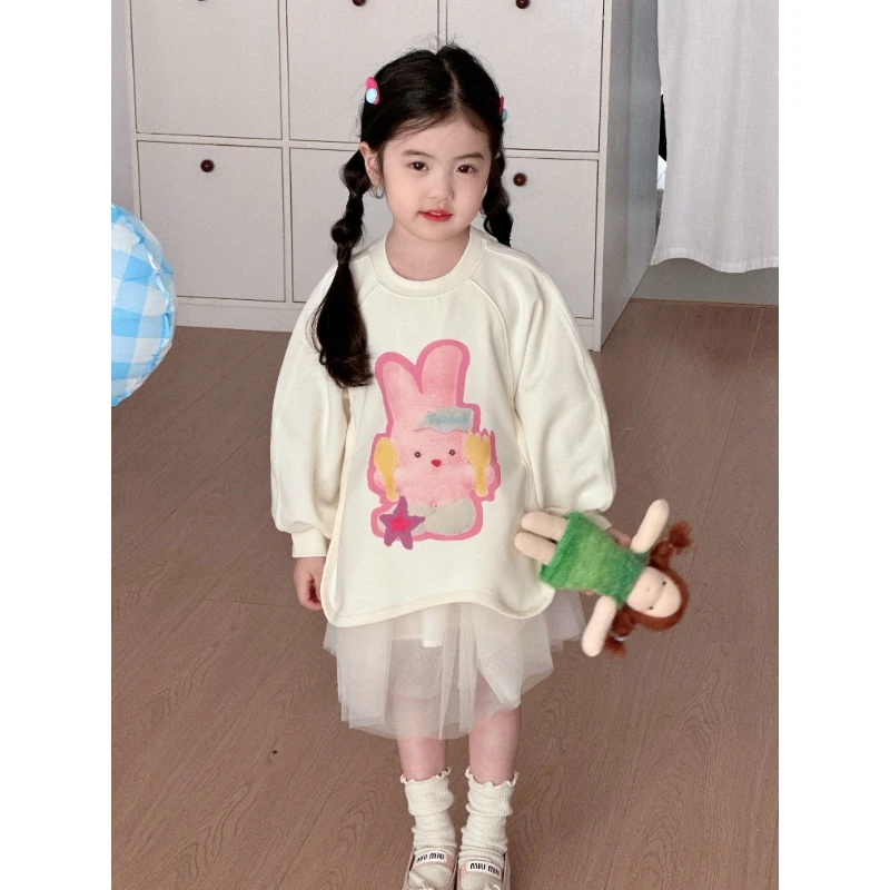 【黎安当当】2025春款韩系卡通兔子纱纱卫衣裙-66053