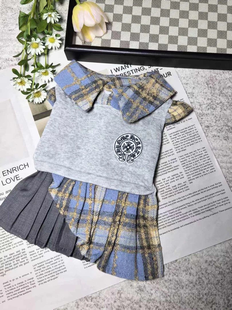 宠物秋冬JK格子连衣裙适合小型犬猫可爱服饰