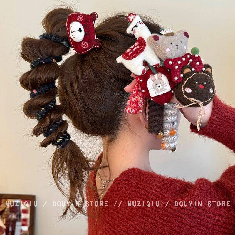 木子秋可爱萌宠新年红泡泡辫发圈编发神器高级感气质时尚甜美发绳