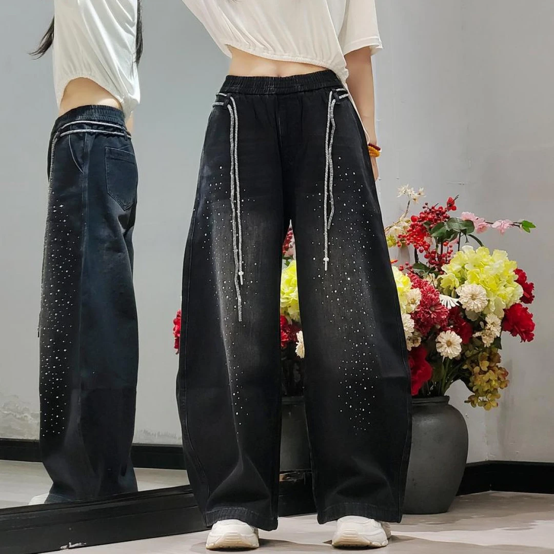 新品烫钻女长裤弯刀裤烫钻薄款牛仔裤休闲K902