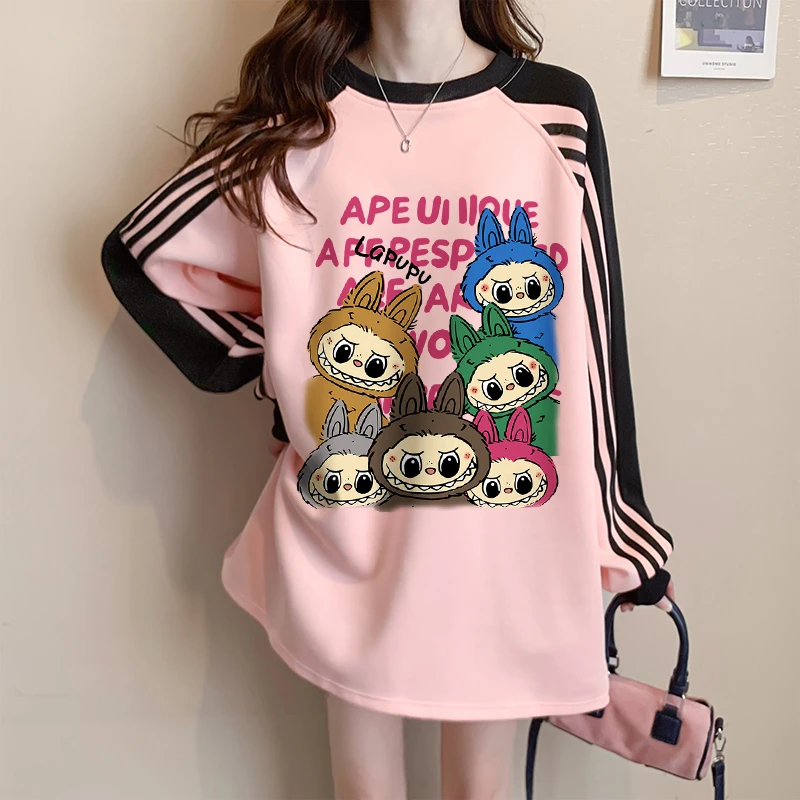 中长款圆领卡通卫衣女2025秋冬爆款韩版胖mm宽松大码休闲加绒上衣