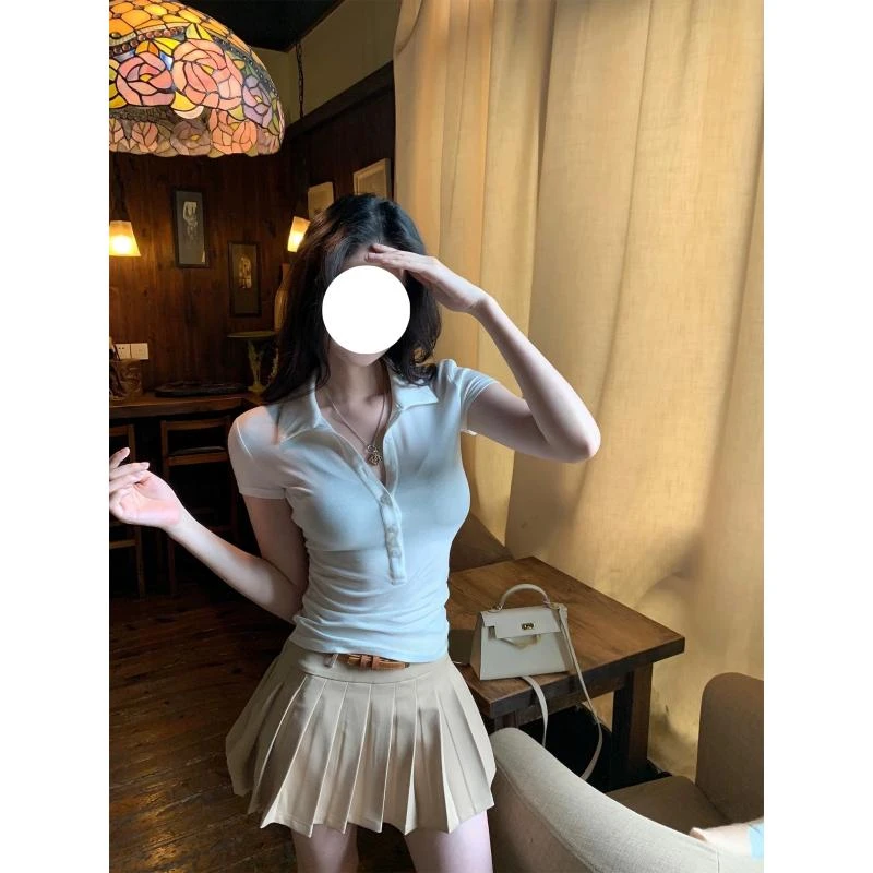 青春女大miu系穿搭修身polo衫T恤百搭短袖上衣