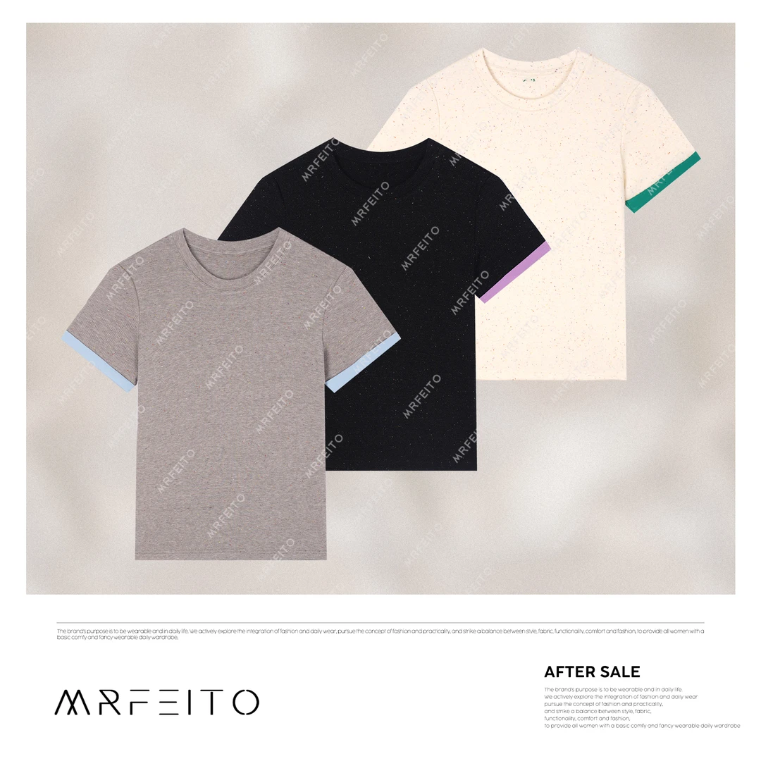 【微光星辰】早春时尚花纱洋气袖子拼色女T恤H16TX02X31217