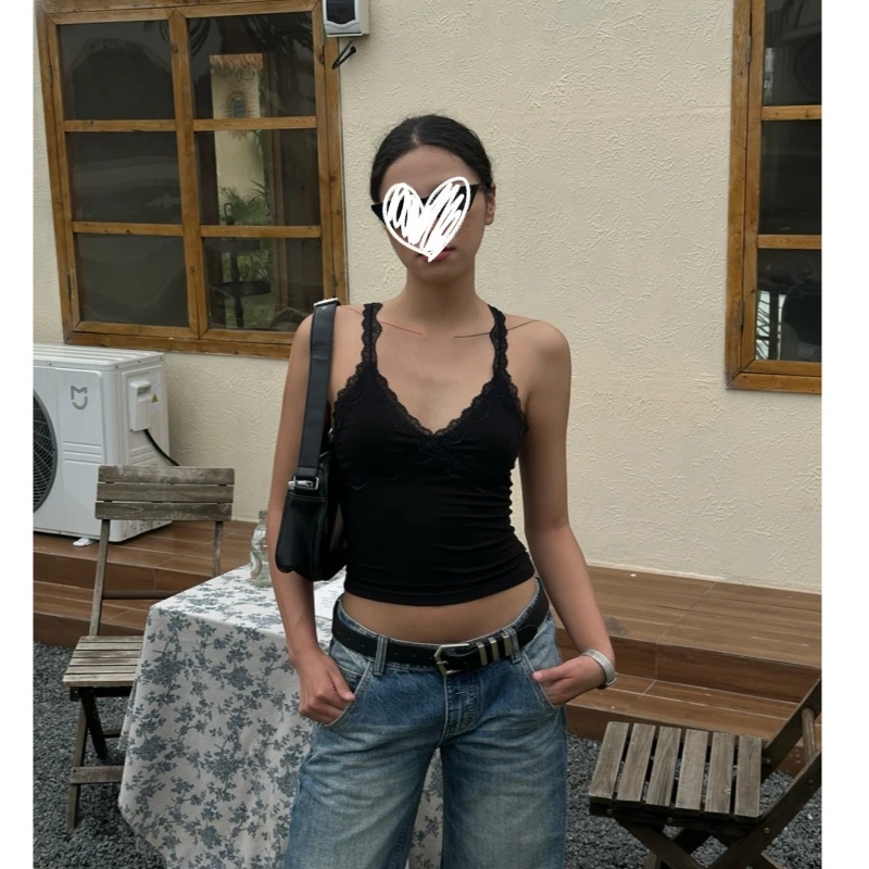 【年中青青】2025年新款可爱软妹显胸大纯欲花边吊带背心女内搭辣妹