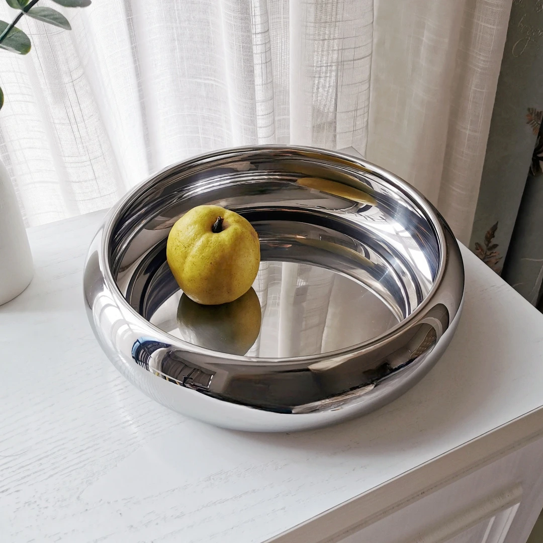 轻奢北欧ins风 18/10不锈钢水果盘家用水果篮首饰盘装饰品圆形