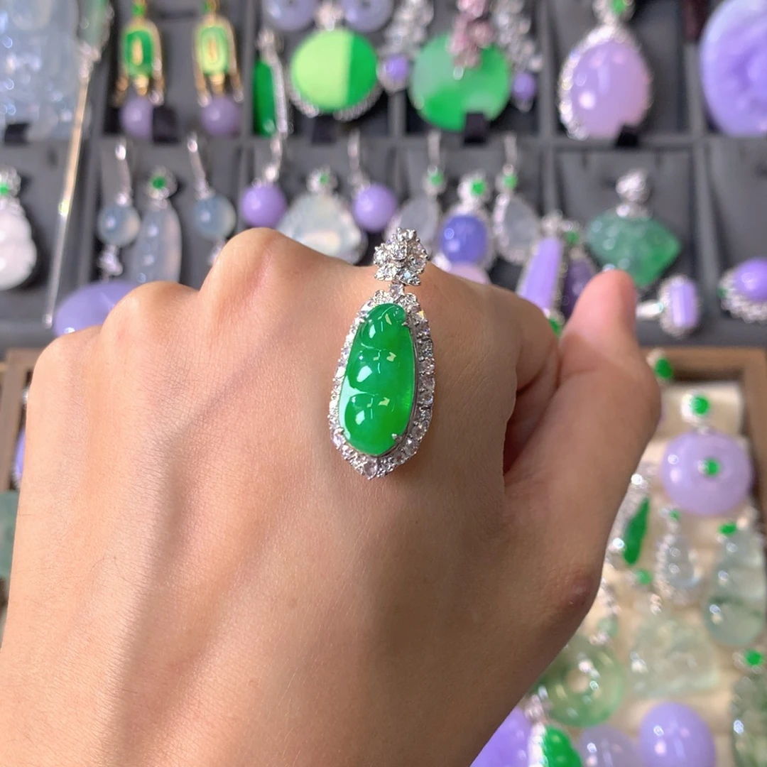 翡翠18K金镶嵌吊坠(不含链)