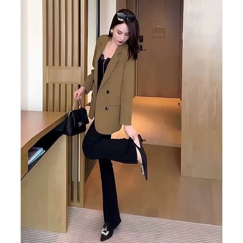 A66春秋季新款加大码胖妹妹mm200斤宽松显瘦垂感职业西装套装女