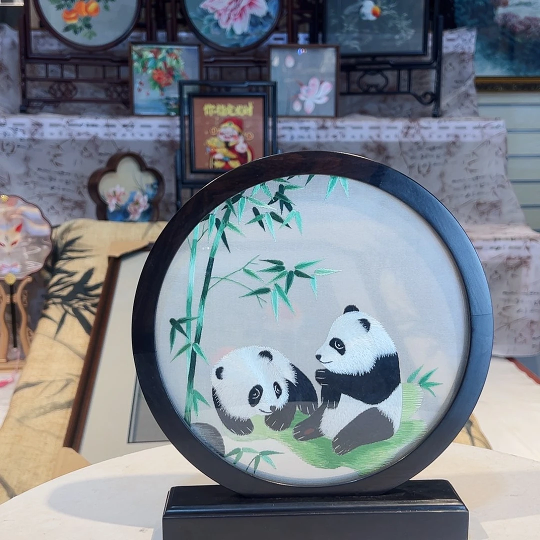 织绣苏绣摆台檀木手工双面