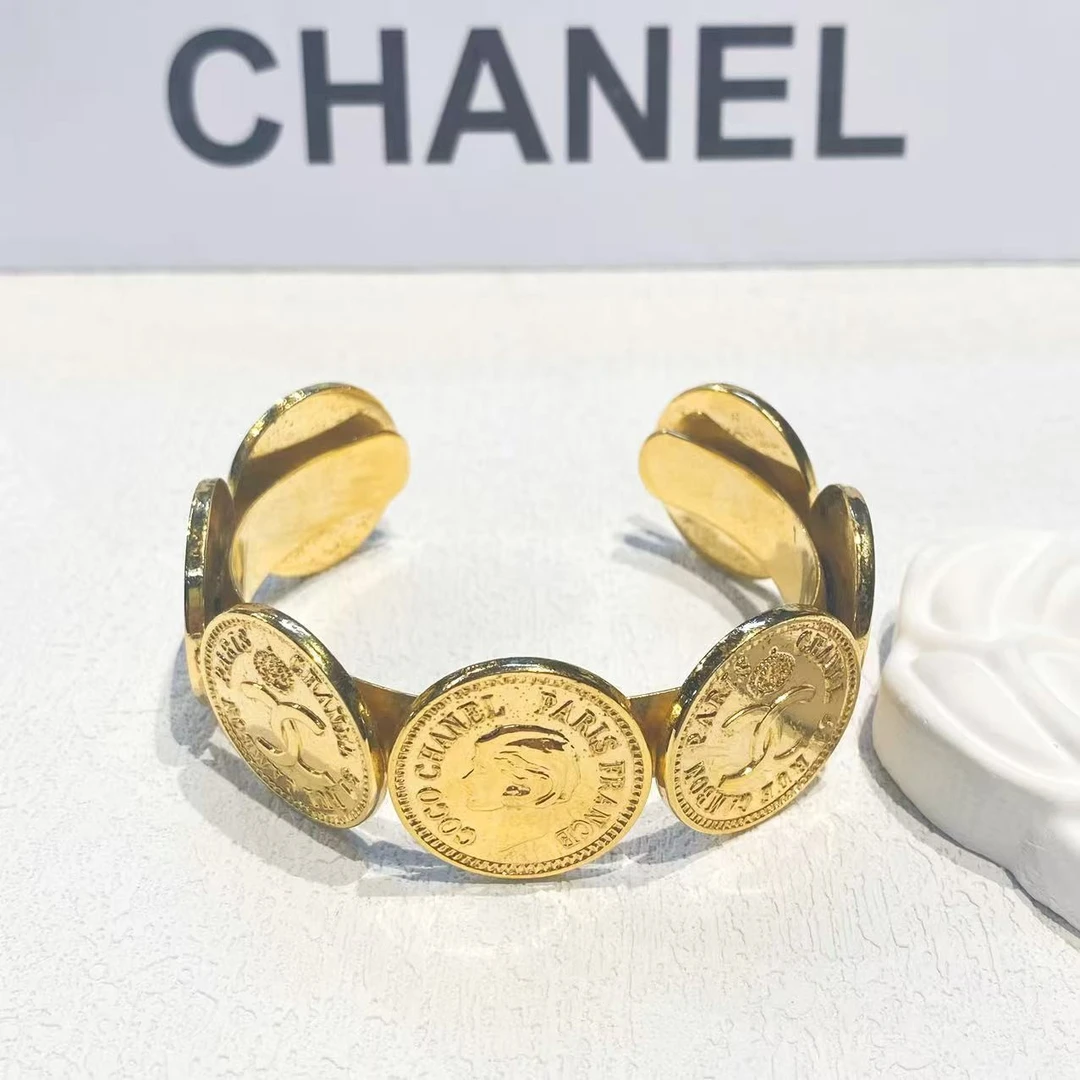 95新 Chanel/香奈儿 中古素金多元素双C手镯/CJ54091