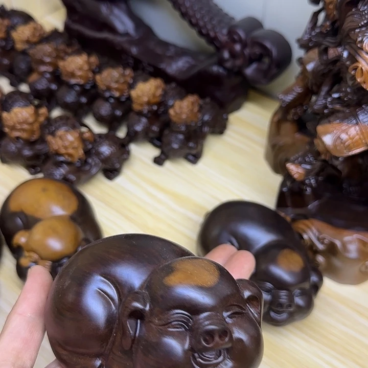 木黑檀木12双色福气猪一只