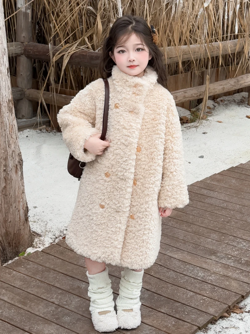 女童冬季长款大衣儿童环保羊羔毛宝宝皮毛一体精致时尚保暖洋气