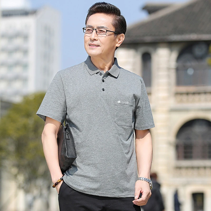 2024新款中老年男装短袖t恤爸爸夏季翻领polo衫老人半袖体恤汗衫