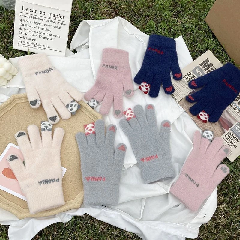 新款冬季针织手套可爱韩版防寒保暖女学生加厚触屏骑行手套