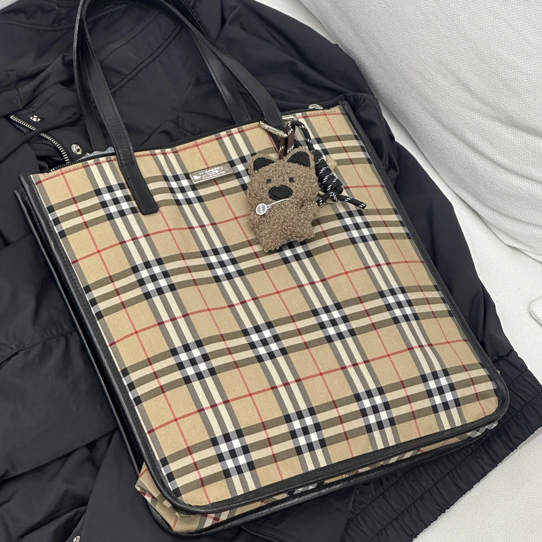 95新 BURBERRY/博柏利 格纹拼皮小琴谱托特