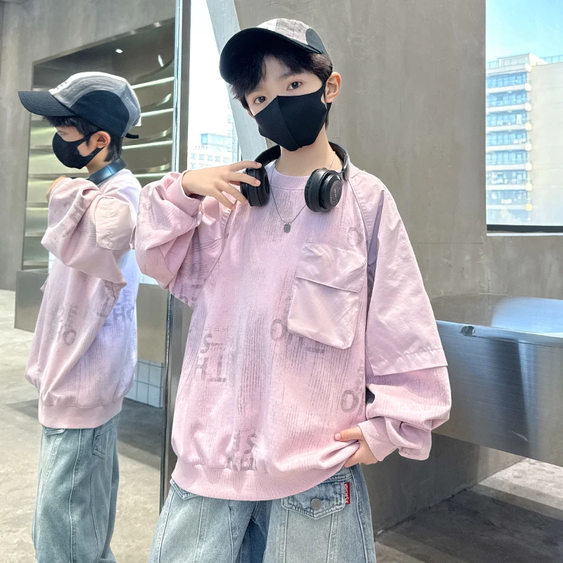 男童春装卫衣2025新款中大童洋气时髦拼接上衣儿童春季网红痞帅潮