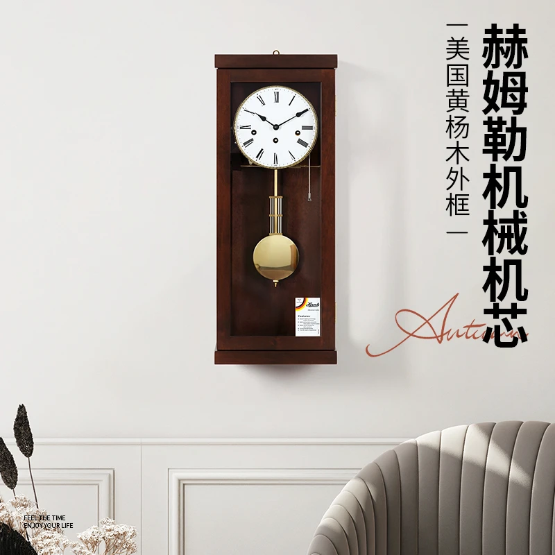 HENSE/汉时机械摆钟实木方形壁挂复古报时钟表德国机芯挂钟HP2501