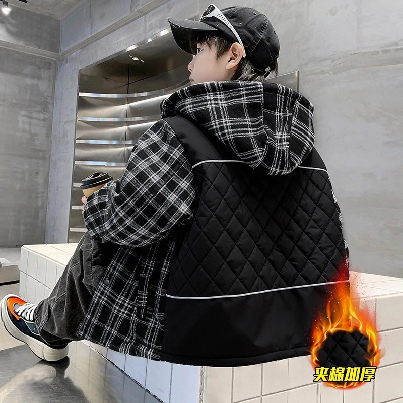 儿童装男童夹棉外套2025新款秋冬款冲锋衣加厚冬季大童男孩派克服