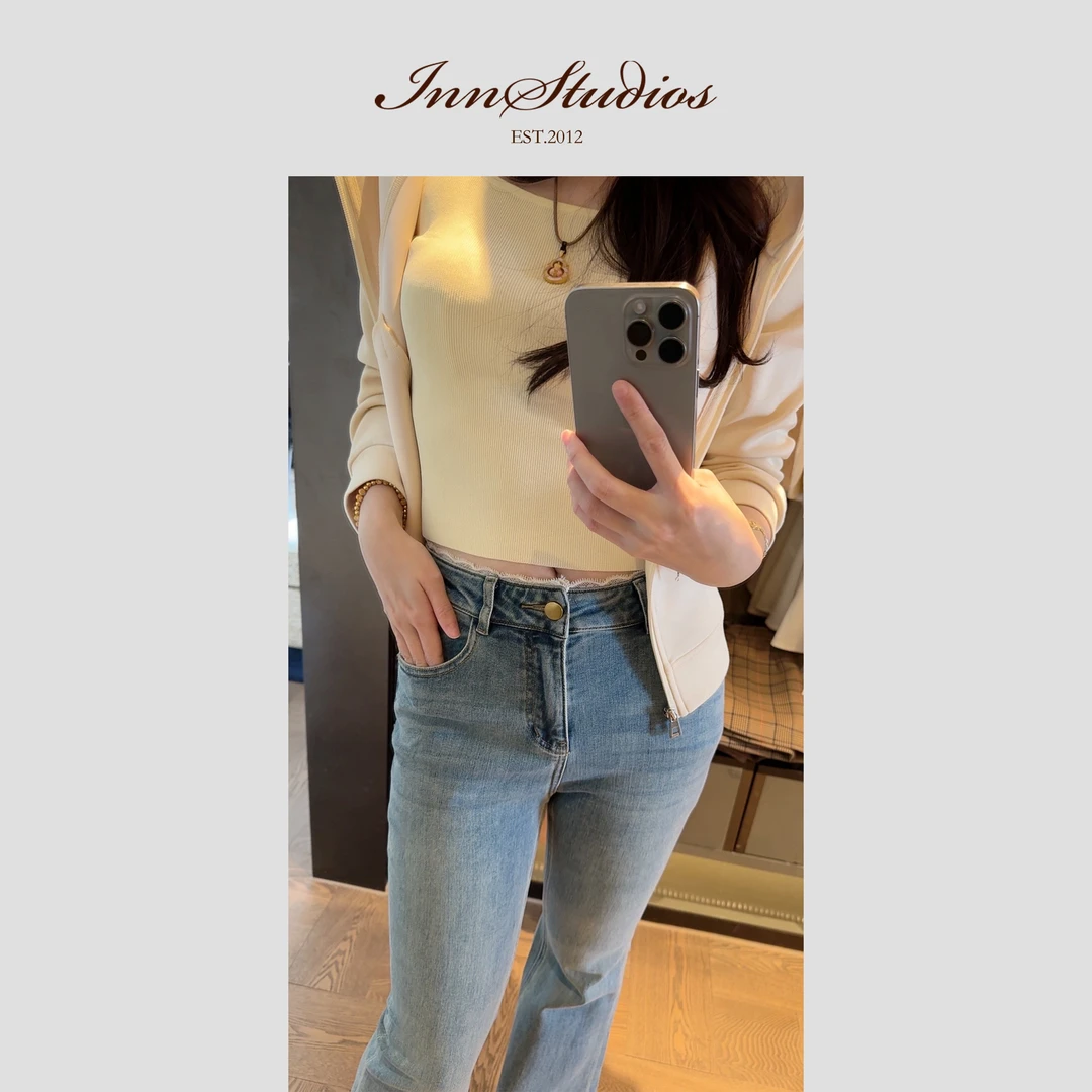 Innstudios 蕾丝边微喇牛仔裤