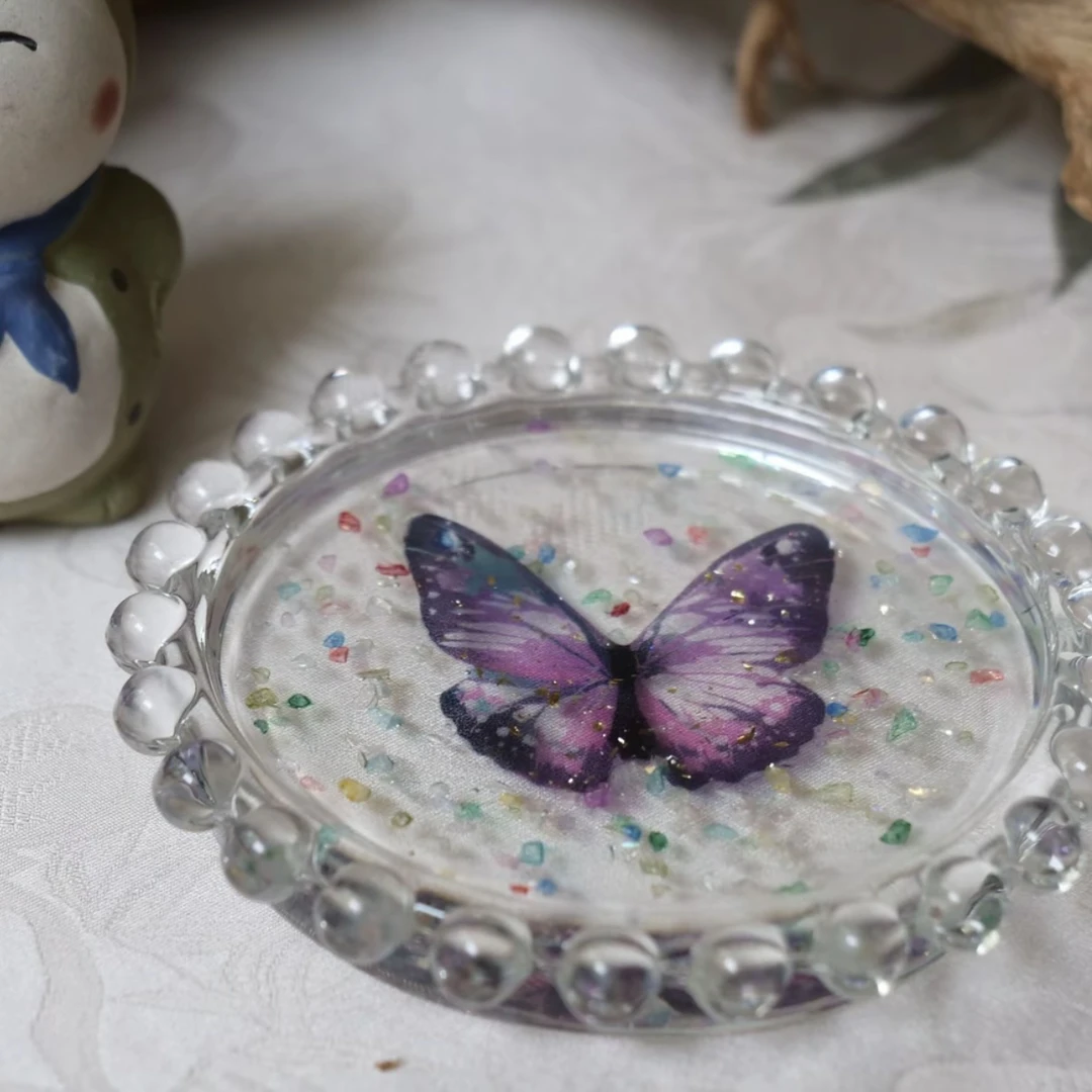 时节 透明玻璃蝴蝶杯垫