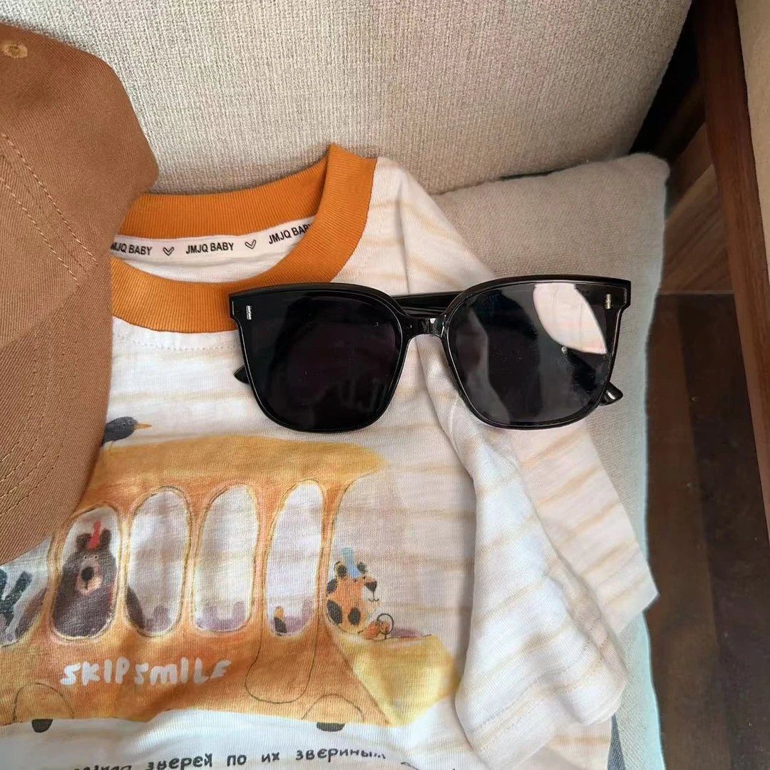 【JMJQ 25328】夏季中小童亲肤印花色织条纹童趣印花清爽短袖体恤