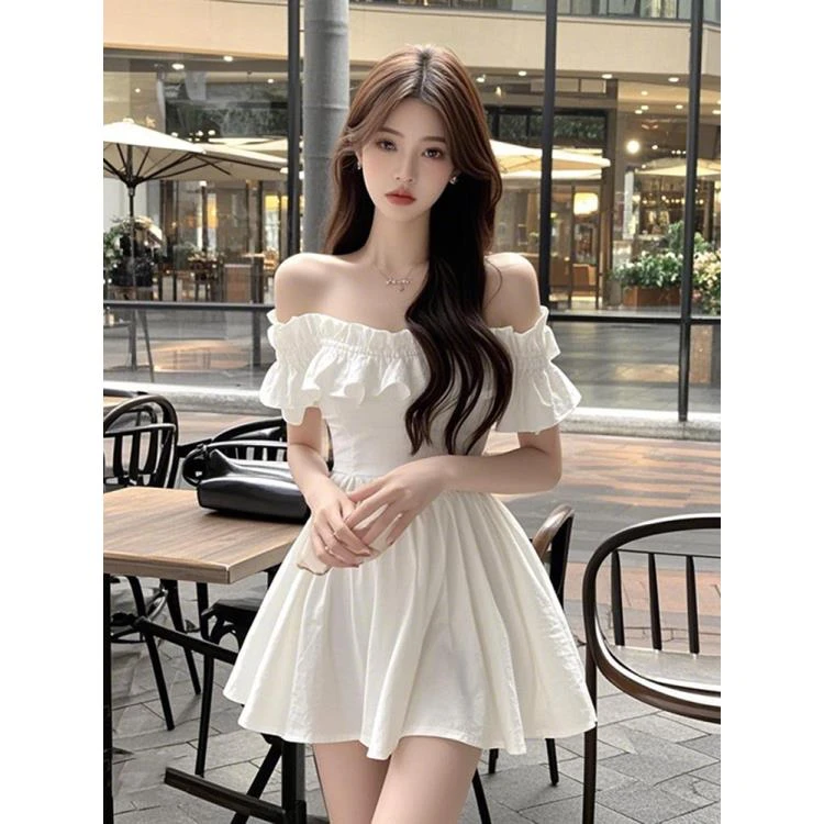 气质御姐范收腰显瘦A字短裙女装开春新款高腰显瘦木耳边连衣裙子
