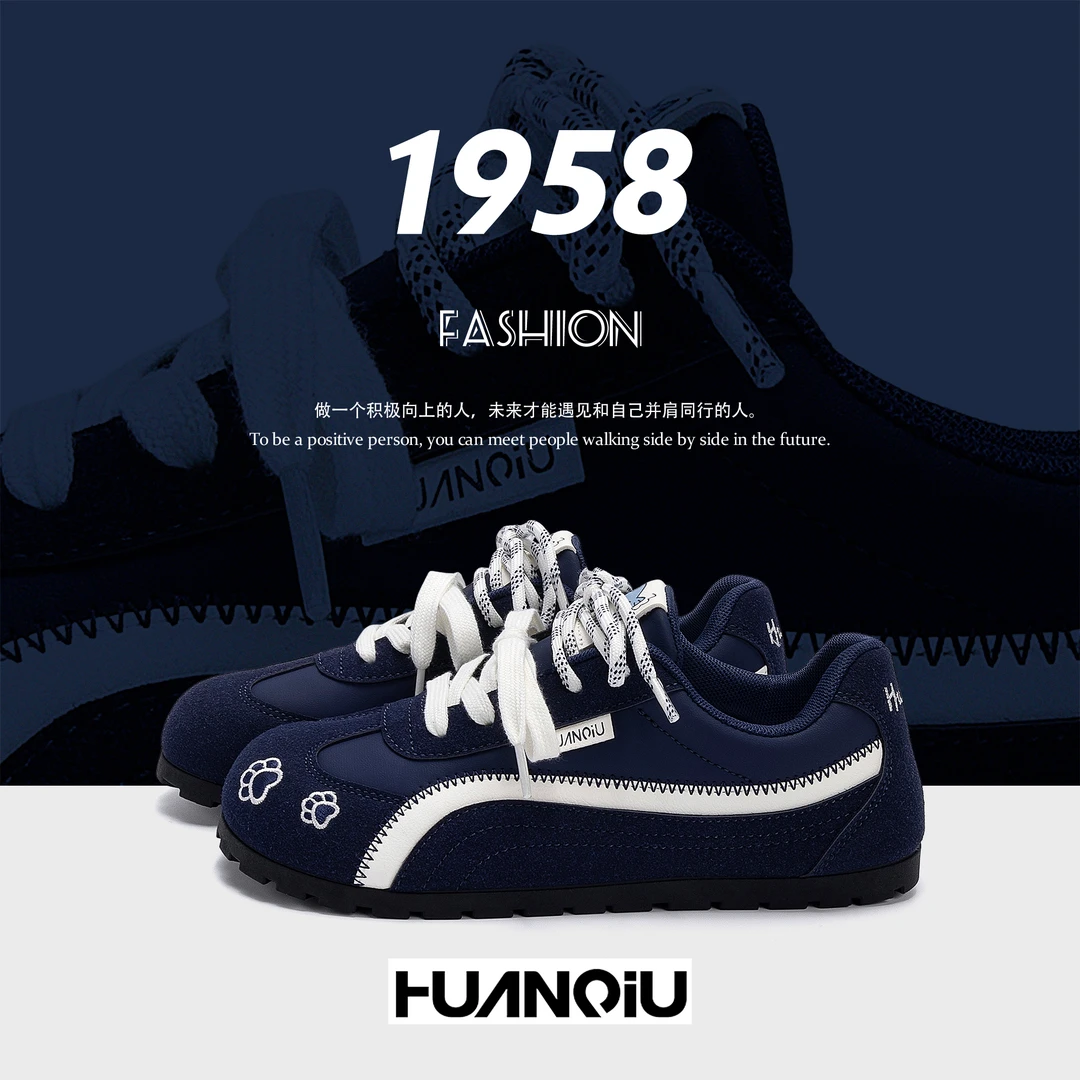 环球薄底德训鞋2025新款秋季美式鞋子皮面百搭舒适女士休闲鞋子