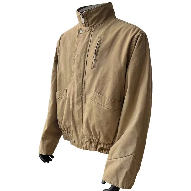 立领飞行员夹克男春秋季新款美式复古宽松短款巴恩风工装外套上衣