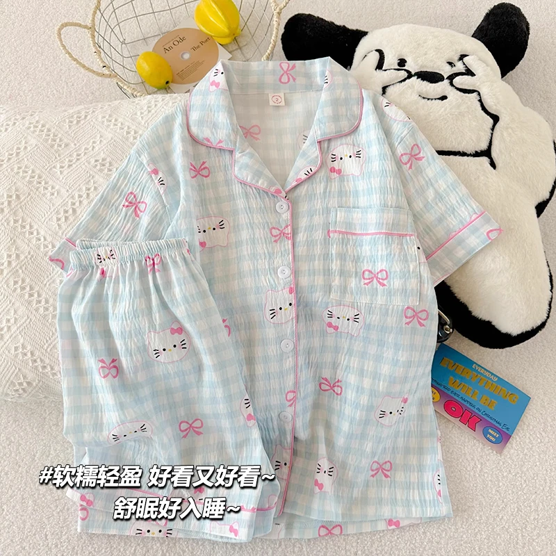 女童云朵棉睡衣夏季薄款短袖空调服套装卡通女孩宝宝儿童家居服夏