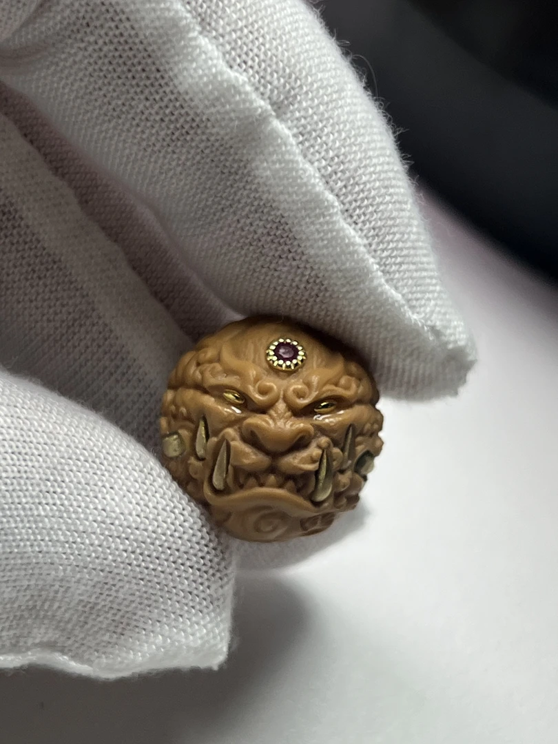 『木一 · 出品』唐狮 猴头核桃单颗纯手工满镶嵌 双面 雕刻工艺品
