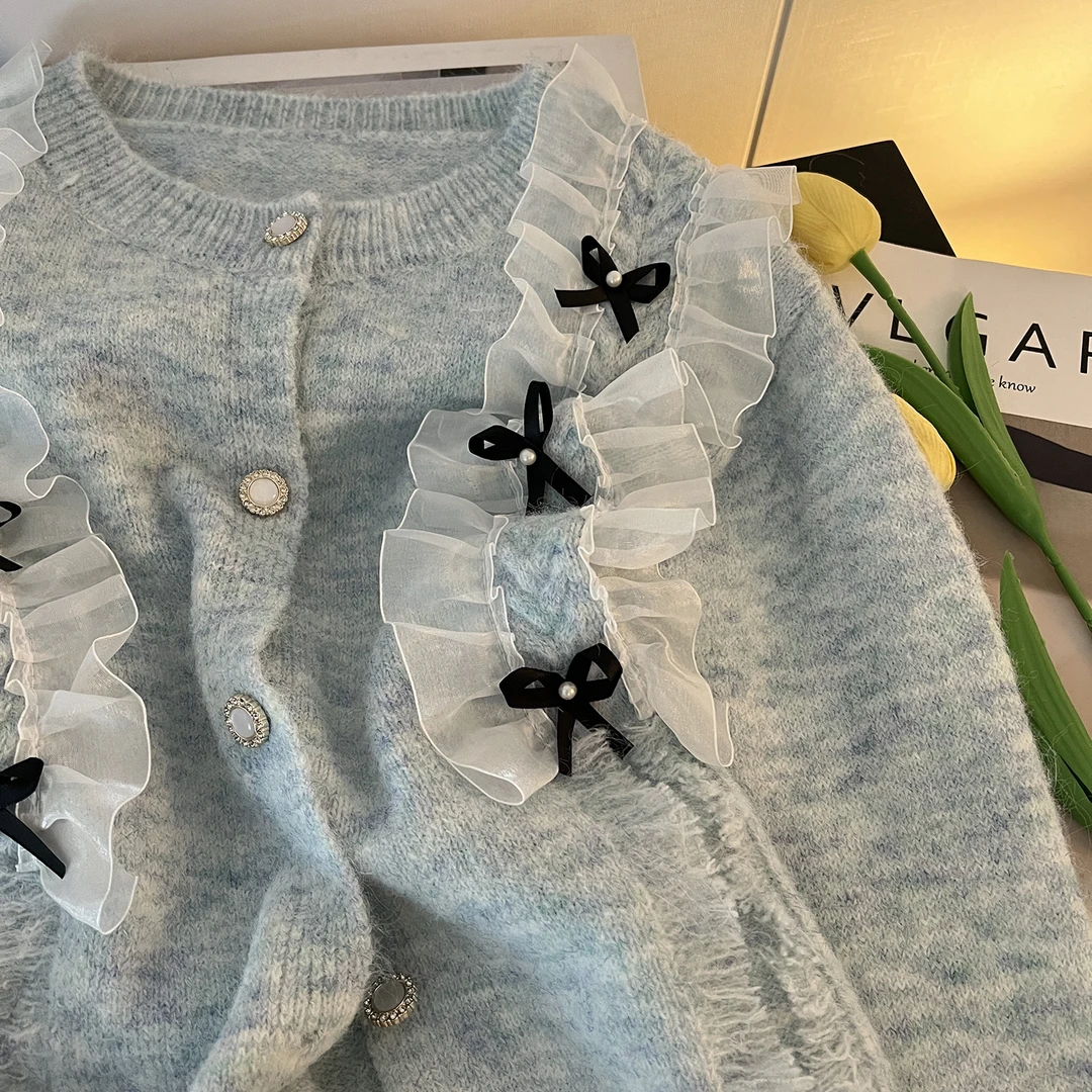 早秋时髦穿搭设计感毛衣女针织开衫短款甜美小外套上衣