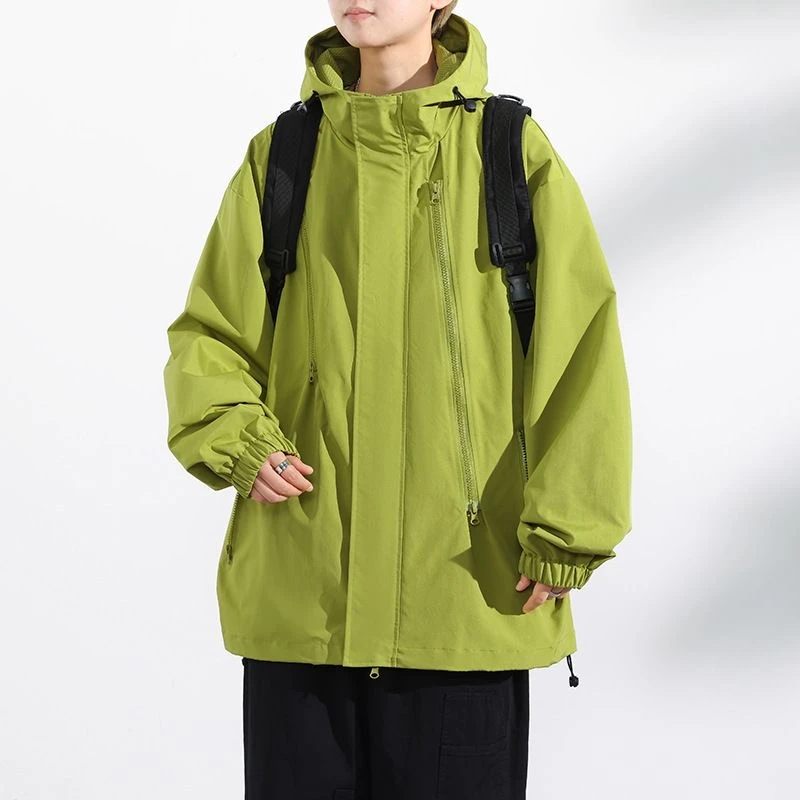 2025春秋新款连帽多拉链美式机能上衣服男女宽松登山户外冲锋衣