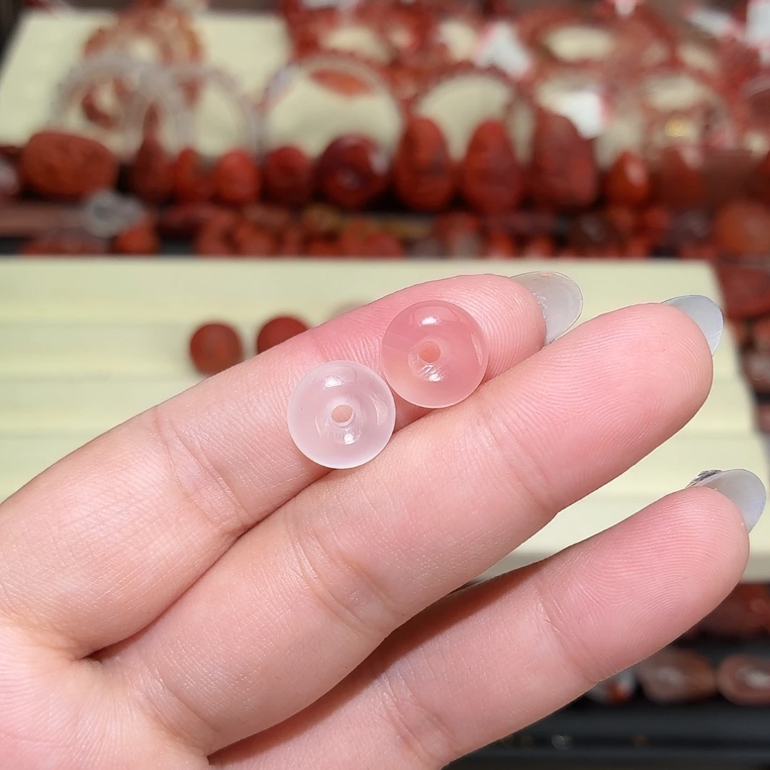 Q***道南红玛瑙未镶嵌颈饰小平安扣一对