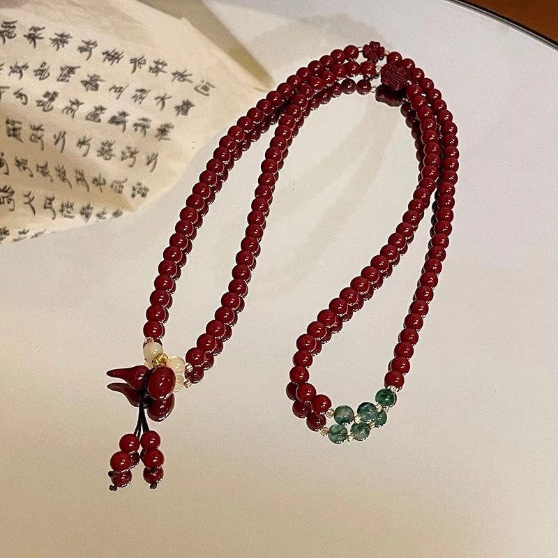 天然辰砂天然朱砂精致福字葫芦朱砂手串项链本命年