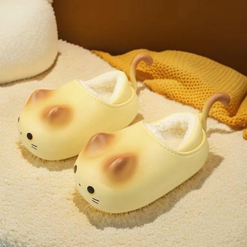 儿童棉鞋女童可爱猫咪冬季防水居家防滑棉拖鞋包跟外穿毛毛拖鞋女