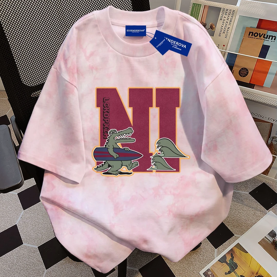 100%纯棉通勤韩系ins潮夏季扎染短袖t恤男女爆款宽松圆领情侣上衣