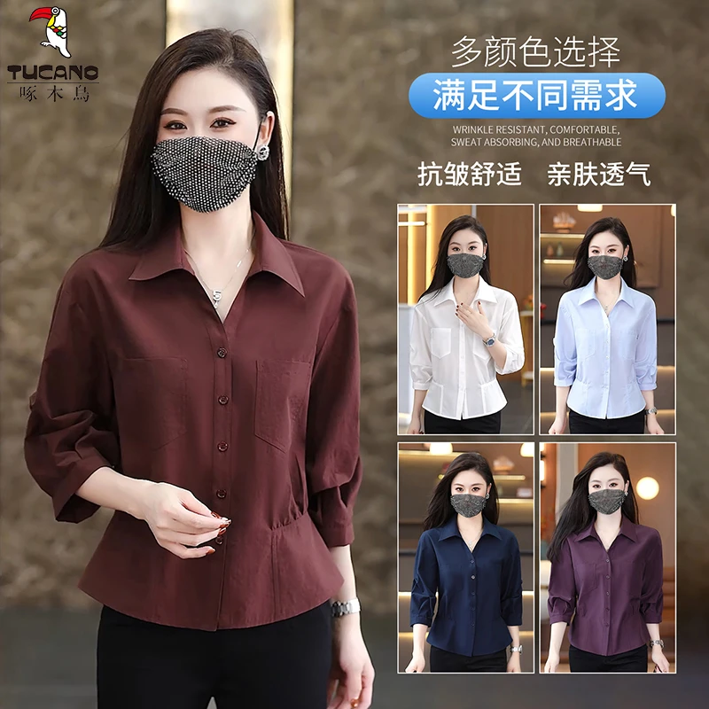 啄木鸟气质衬衫女2025秋季新款洋气减龄显瘦女士显瘦减龄套头衬衣