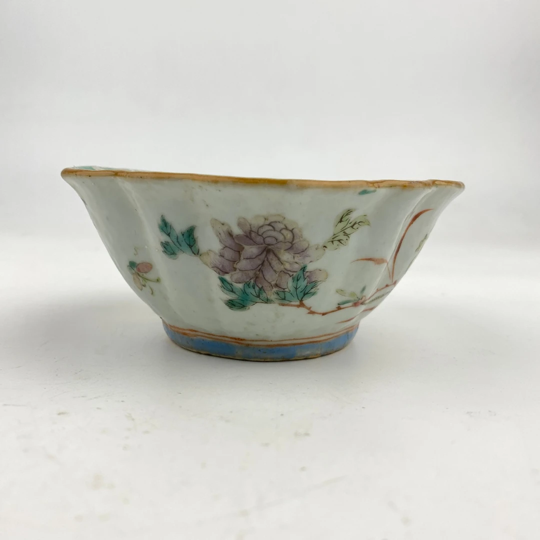 CY2-1清晚期·粉彩花鸟纹花口碗【古董拍卖】