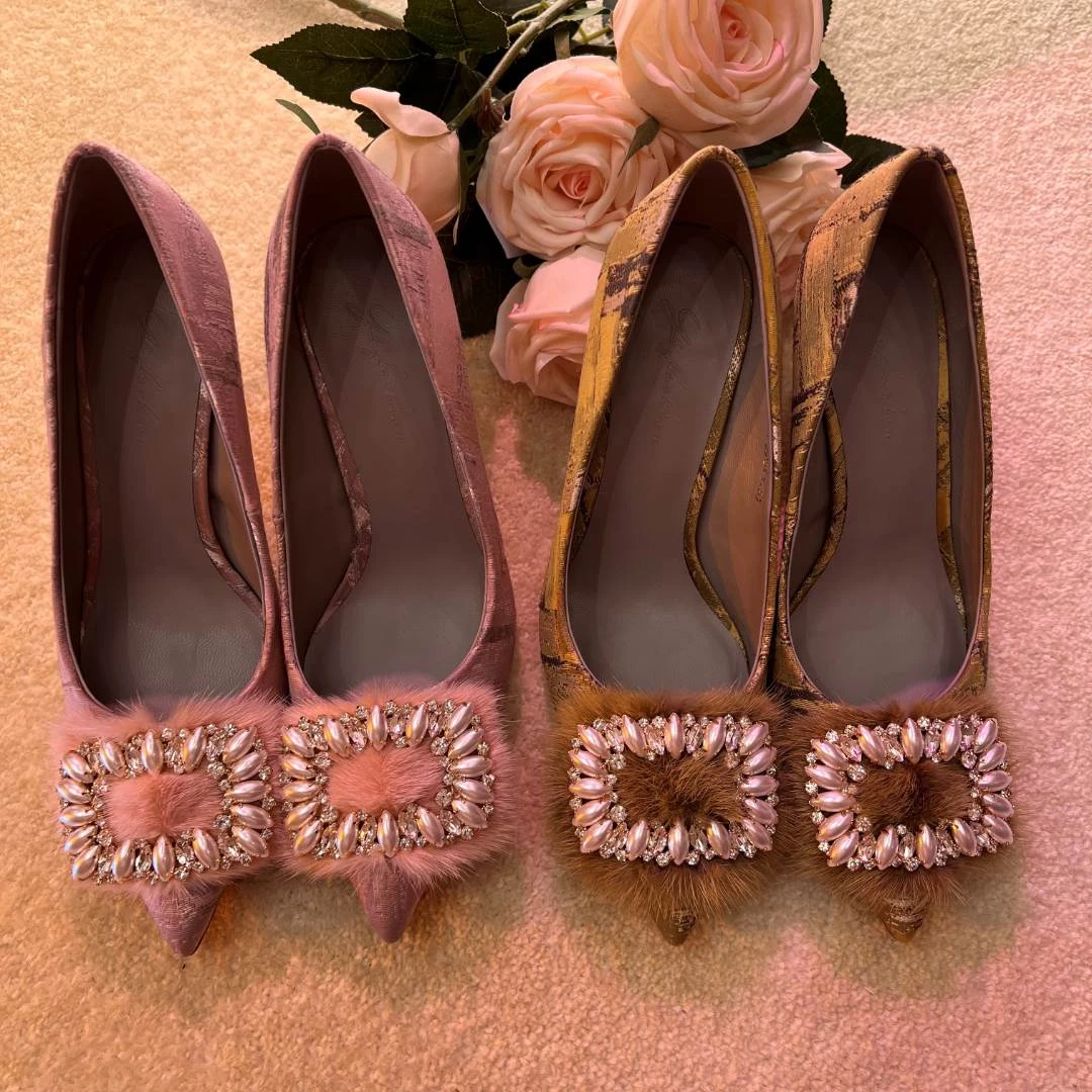 【断码特价】贵妇级貂貂珍珠扣高跟鞋F2306-1