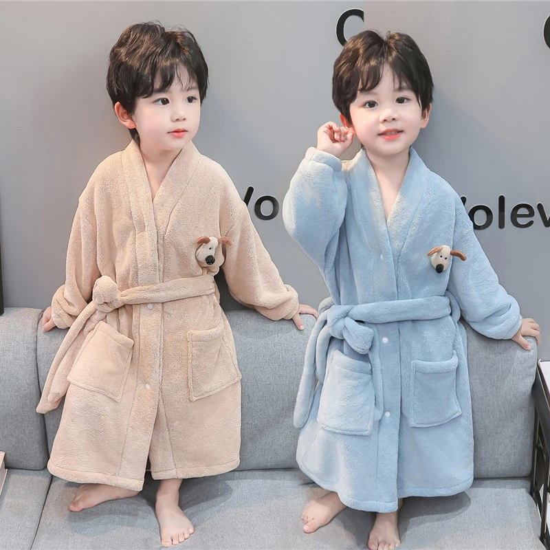 男童浴袍秋冬睡衣珊瑚绒2025睡裙男宝宝可穿式浴巾吸水速干睡袍
