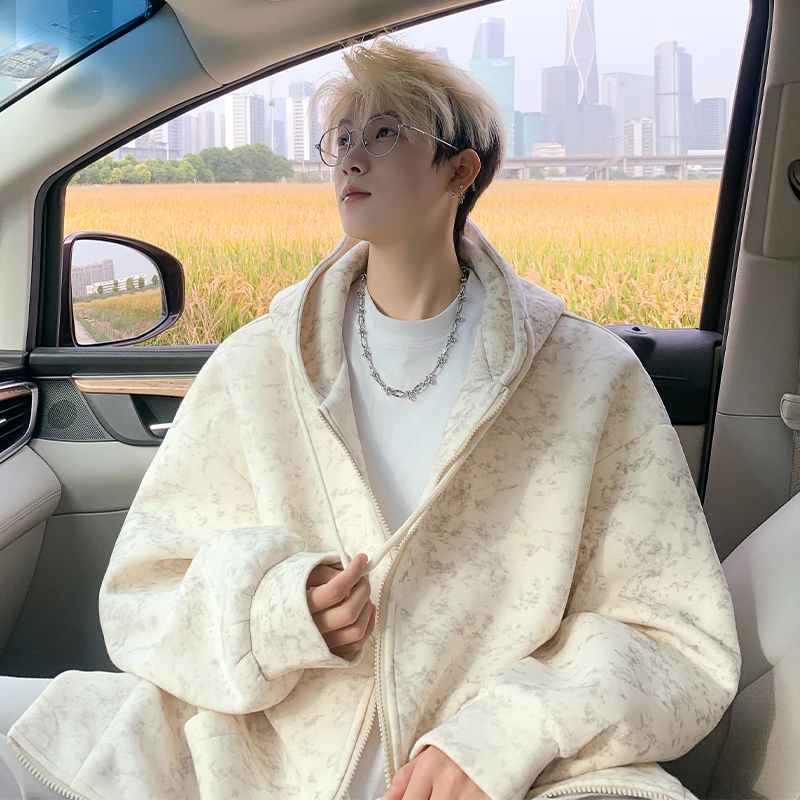 美式扎染外套男2025新款春秋季连帽夹克男潮牌慵懒风重磅开衫卫衣