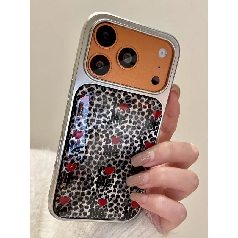 高级感豹纹滴胶爱心英文适用于iphone17promax苹果16手机壳新款15
